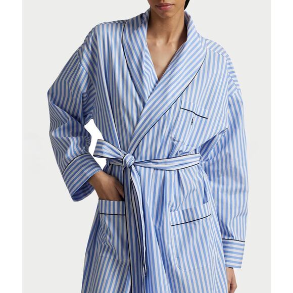 Polo Ralph Lauren Robe Sz S/M Heritage Cotton Poplin Blue White Stripe Pony Logo - Picture 9 of 11